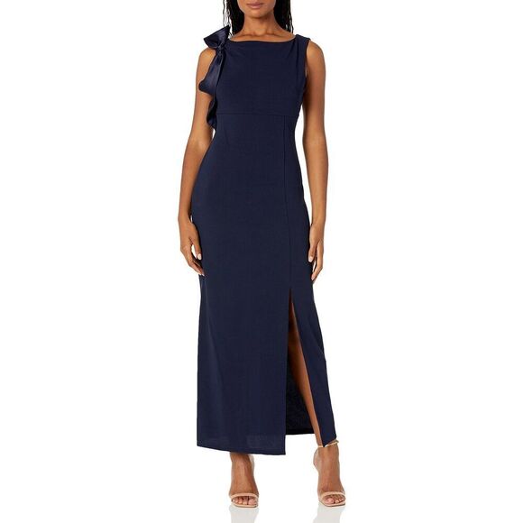 S.L. Fashions Women's Long Sleevless Column Dress With Shoulder Detail And Slit - Picture 1 of 3
